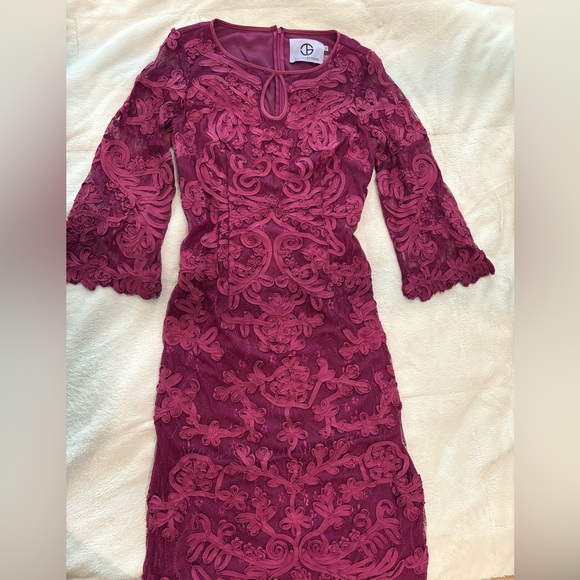 JS Collections Floral Pattern Sheath Dress Plum Purple Size 10 Like New